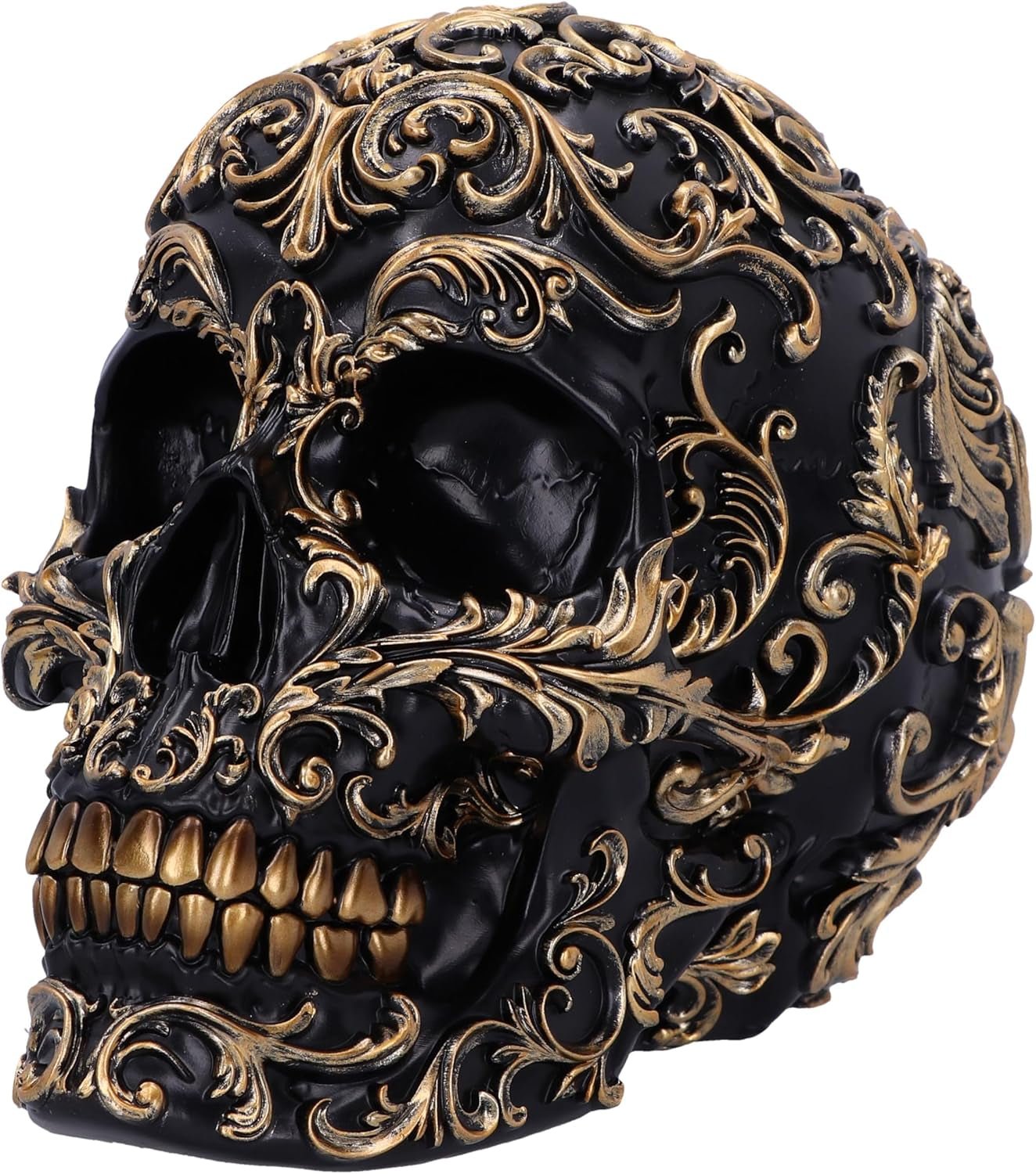 Crâne Renaissance, 19 cm, résine, noir et or, motif baroque doré, ornement crâne noir, décoration gothique, coulé dans la meilleure résine synthétique, peint à la main par des experts Statuettes et sculptures Naty Shop