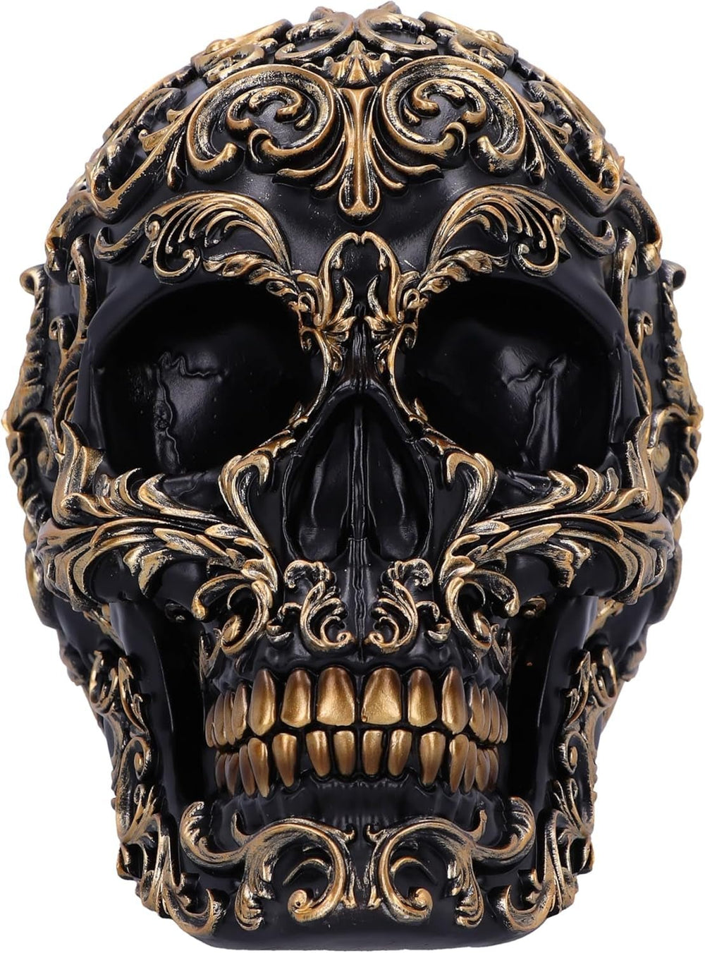 Crâne Renaissance, 19 cm, résine, noir et or, motif baroque doré, ornement crâne noir, décoration gothique, coulé dans la meilleure résine synthétique, peint à la main par des experts Statuettes et sculptures Naty Shop