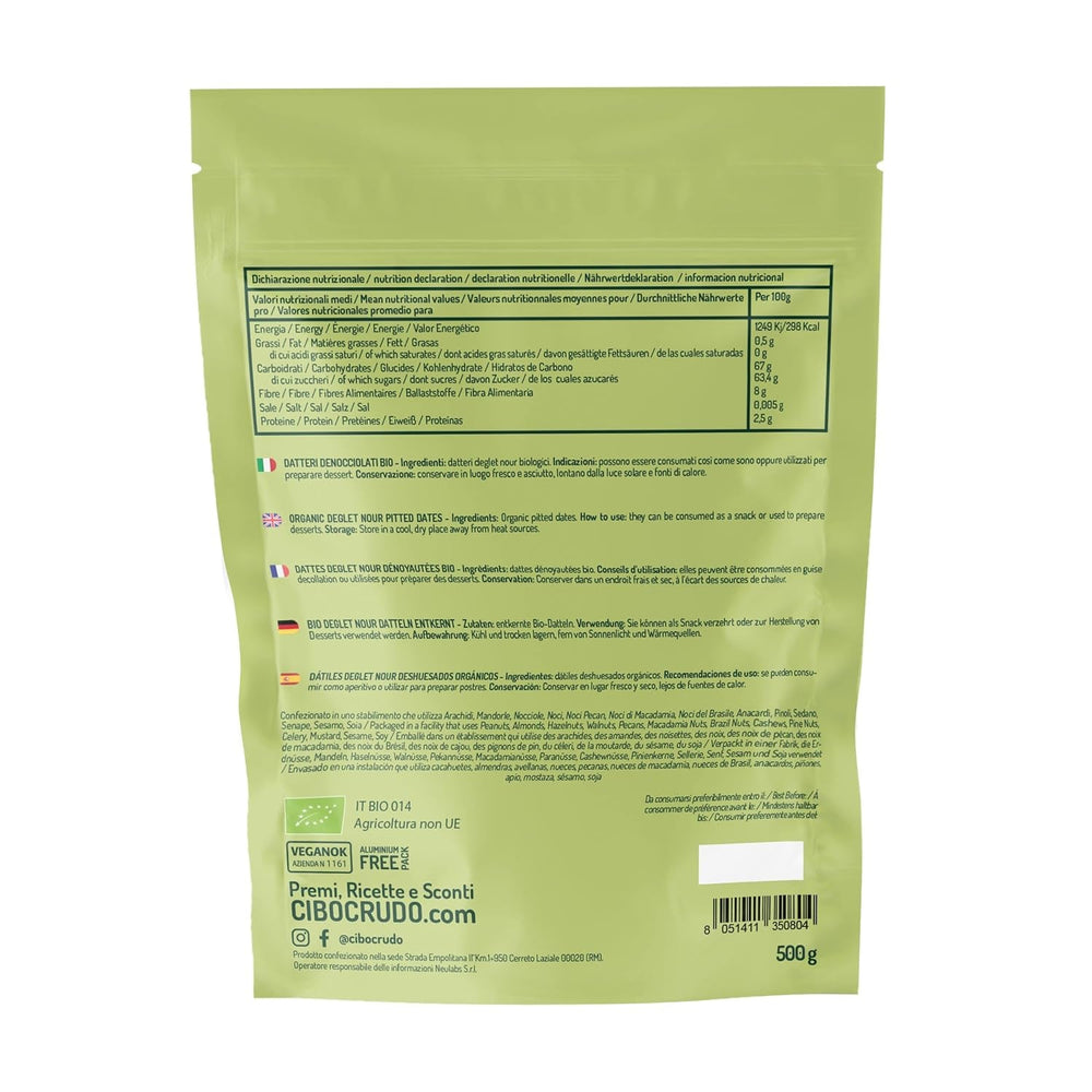 Dattes sans pépins Deglet Nour Bio - 500g. Dattes séchées Deglet Nour naturelles et biologiques. Dattes séchées. Produits déshydratés Naty Shop