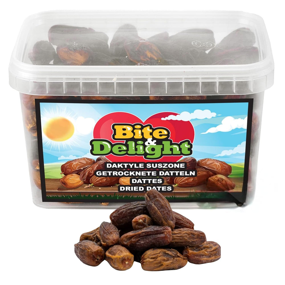 Dattes séchées Bite & Delight - Entières, séchées et naturelles - Bonbons aromatiques - Délicieuses et juteuses - Snack aux fruits prêt à manger - Vegan - Sans sucre ajouté - 1250g Produits déshydratés Naty Shop 1000 Ml