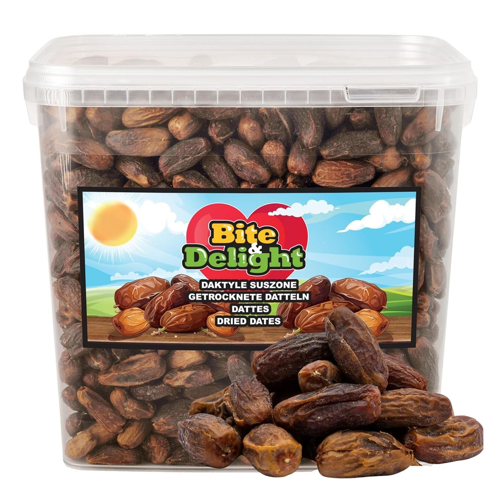 Dattes séchées Bite & Delight - Entières, sèches et naturelles - Bonbons aromatiques - Délicieuses et juteuses - Snack aux fruits prêt à consommer - Vegan - Sans sucre ajouté - 1250g Produits déshydratés Naty Shop 10 kg