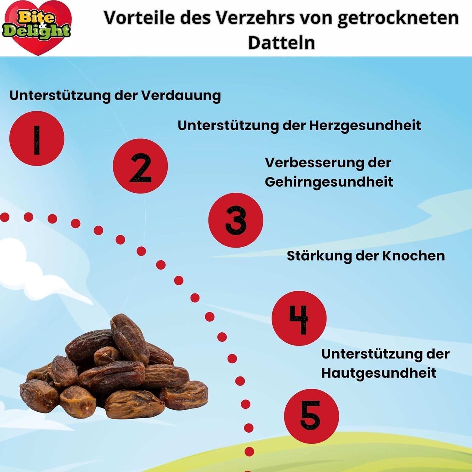 Dattes séchées Bite & Delight - Entières, séchées et naturelles - Bonbons aromatiques - Délicieuses et juteuses - Snacks aux fruits prêts à consommer - Vegan - Sans sucre ajouté - 1250g de produits déshydratés Naty Shop