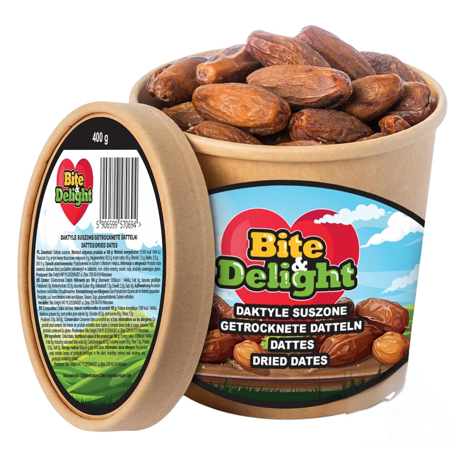 Dattes séchées Bite & Delight - Entières, séchées et naturelles - Bonbons aromatiques - Délicieuses et juteuses - Snack aux fruits prêt à manger - Vegan - Sans sucre ajouté - 1250g Produits déshydratés Naty Shop 750 Ml