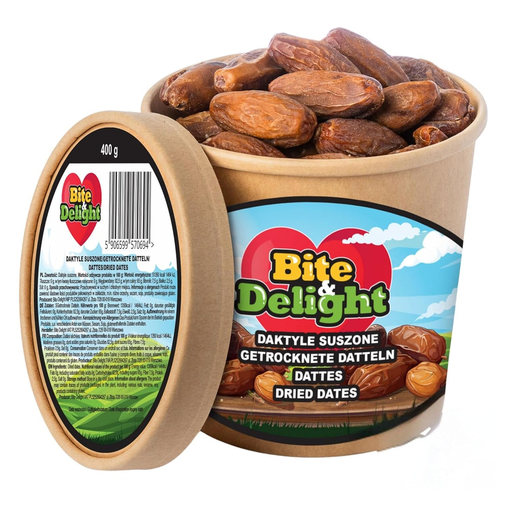 Dattes séchées Bite & Delight - Entières, séchées et naturelles - Bonbons aromatiques - Délicieuses et juteuses - Snack aux fruits prêt à manger - Vegan - Sans sucre ajouté - 1250g Produits déshydratés Naty Shop 750 Ml