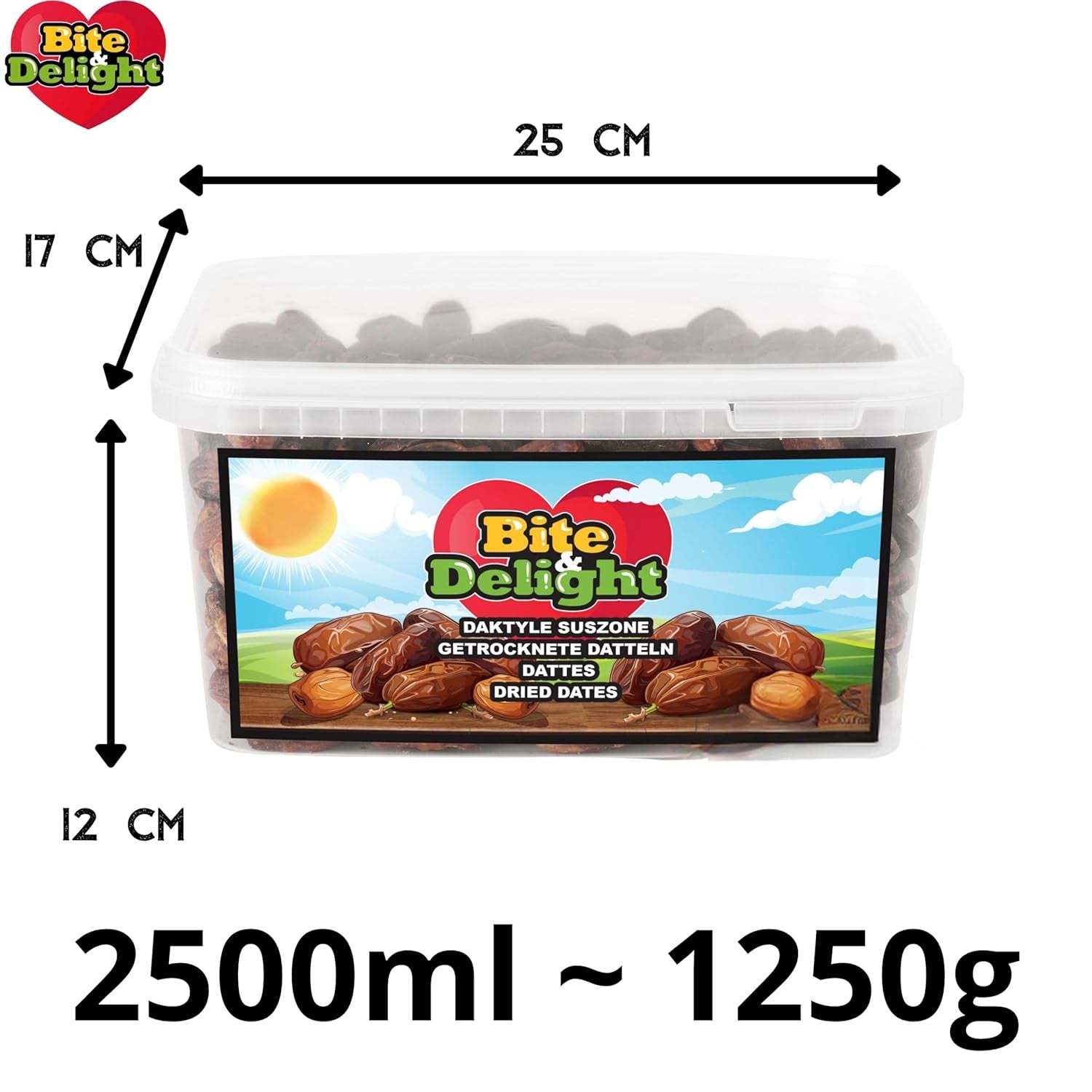 Dattes séchées Bite & Delight - Entières, séchées et naturelles - Bonbons aromatiques - Délicieuses et juteuses - Snacks aux fruits prêts à consommer - Vegan - Sans sucre ajouté - 1250g de produits déshydratés Naty Shop