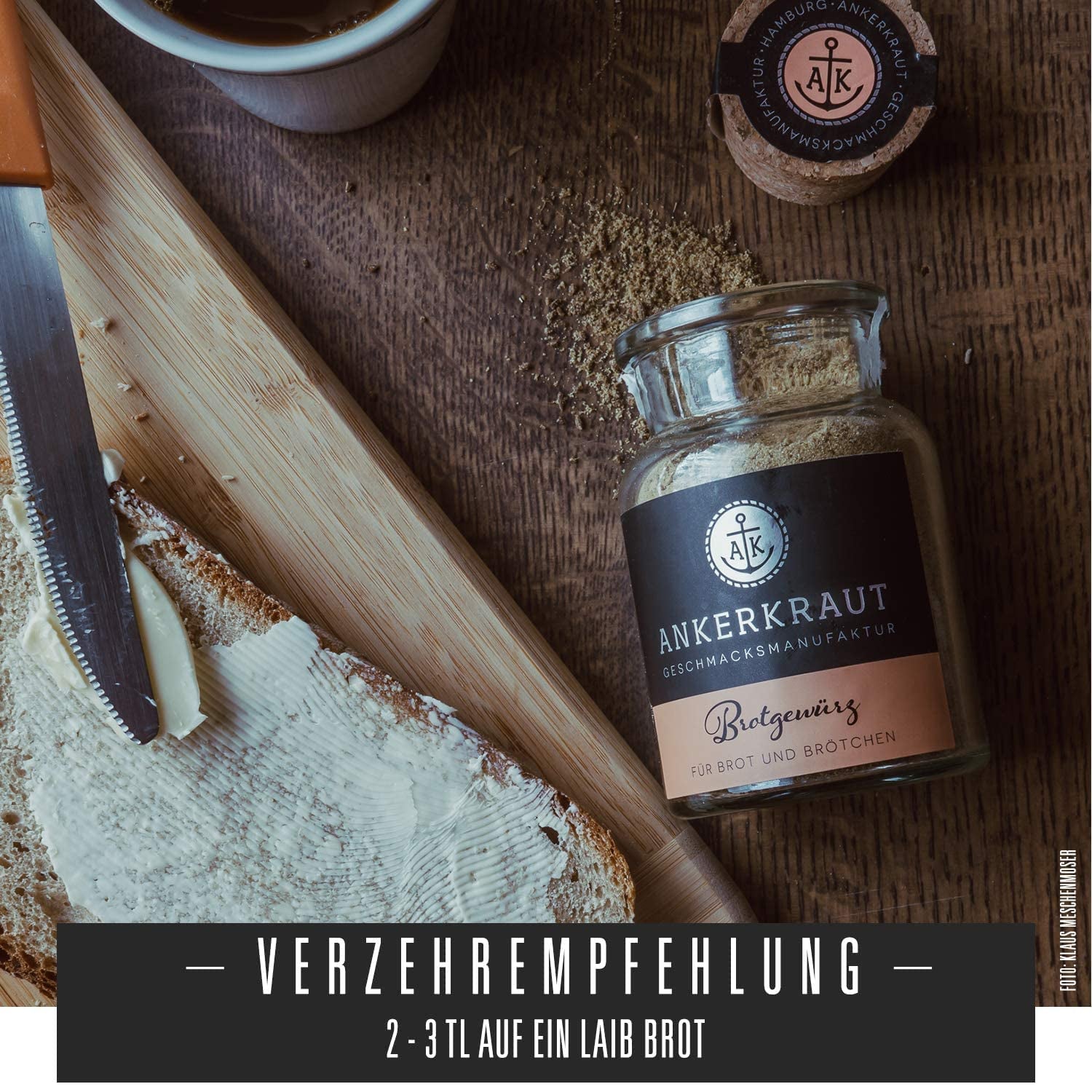 Ankerkraut Landbrot, Gewürzmischung zum selber backen von Brot und Brötchen, Semmeln im Backofen backen, 70 g dans Korkenglas