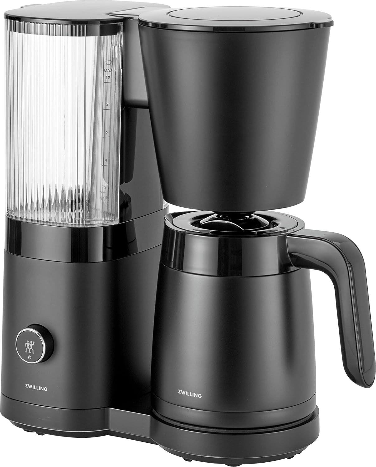 ZWILLING ENFINIGY Machine à expresso à filtre avec carafe en verre de 1,5 L, machine à expresso avec chaudière en acier inoxydable, fonction Blooming et détartrage intelligent, plastique, argent
