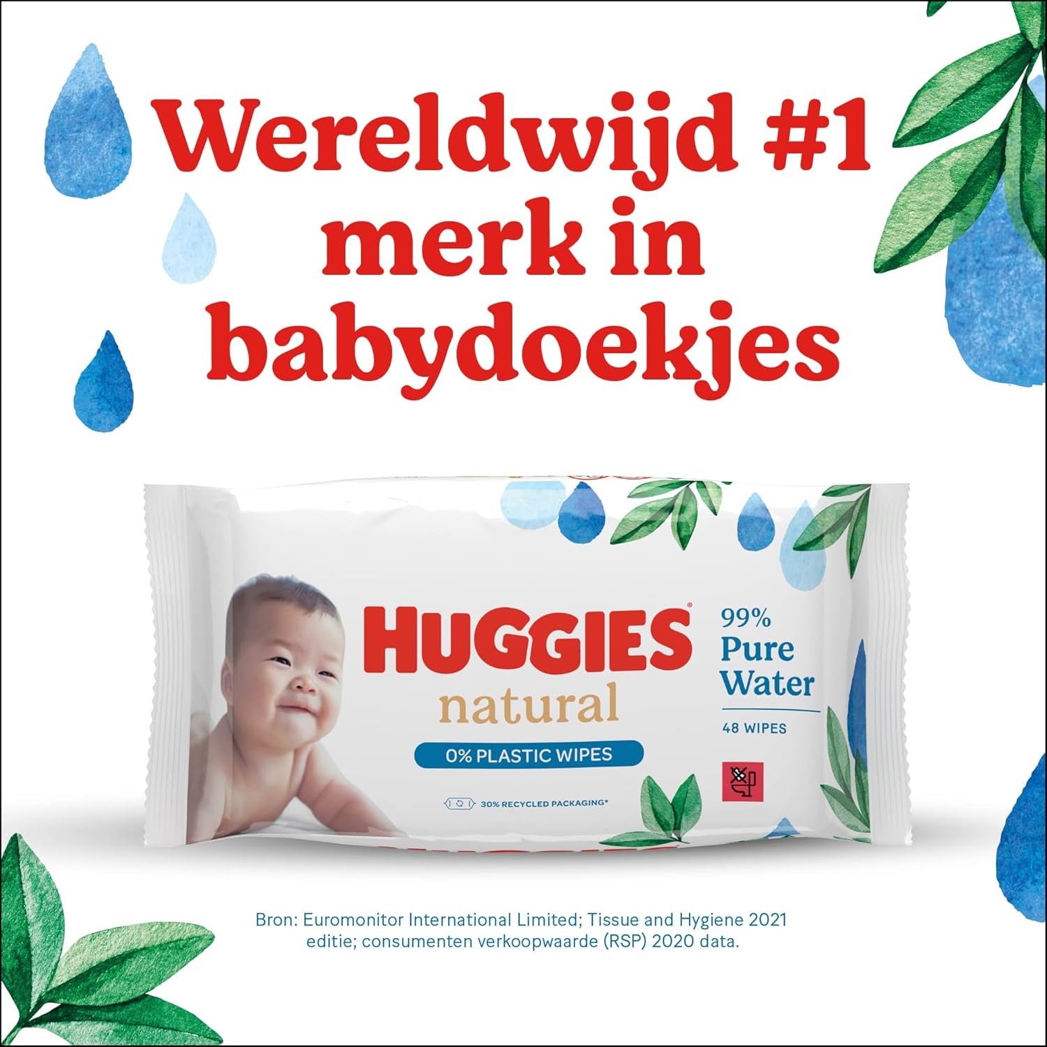 Lingettes humides Huggies naturellement biodégradables pour bébés sensibles, 8 x 48 lingettes, paquet en vrac
