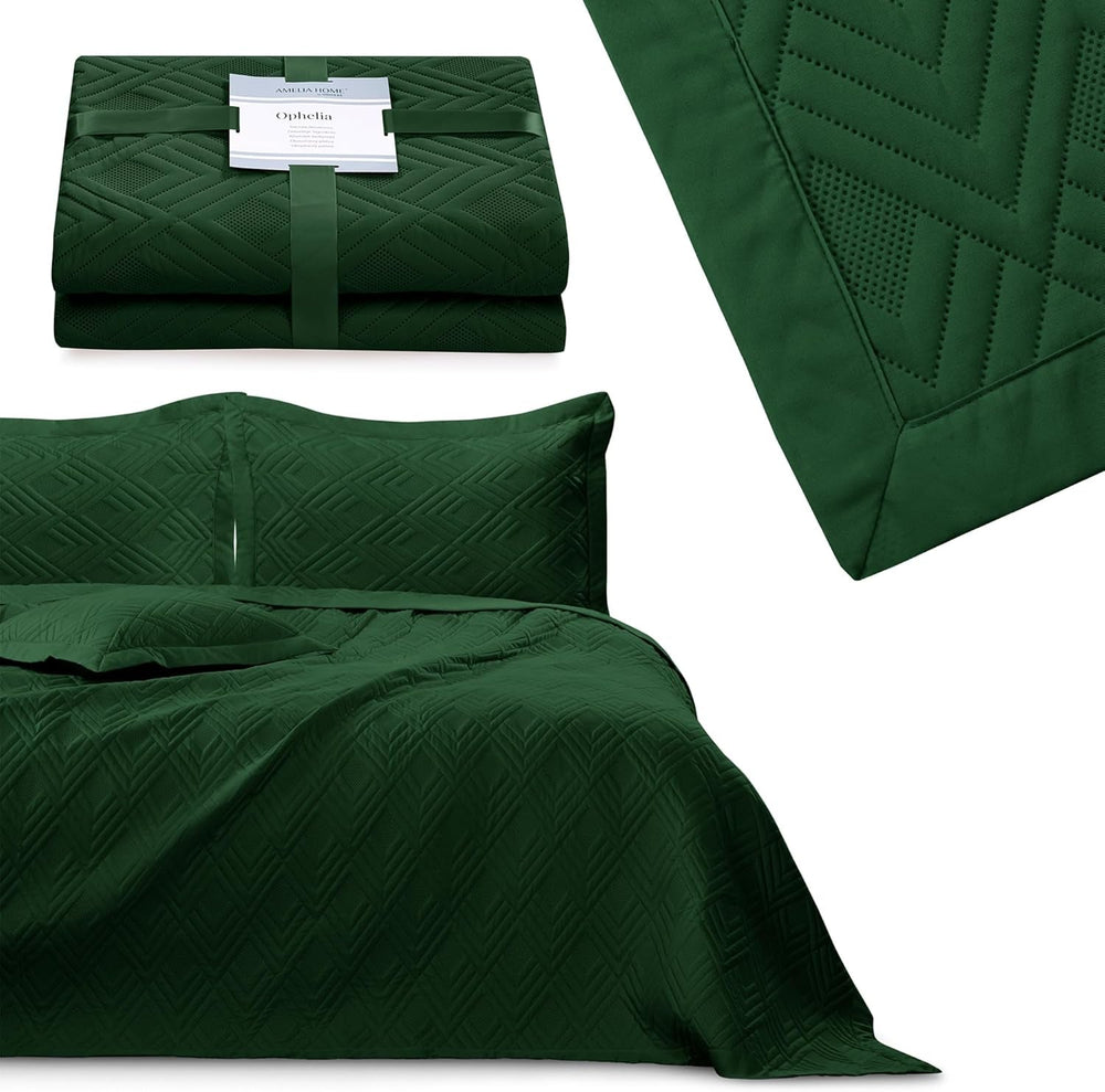 Ameliahome Couvre-lit 170X210 Cm Couvre-lit Double Face Matelassage Ultrasonique Polyester Ophelia Vert Foncé Lits et Couvertures Besuche den AmeliaHome-Store