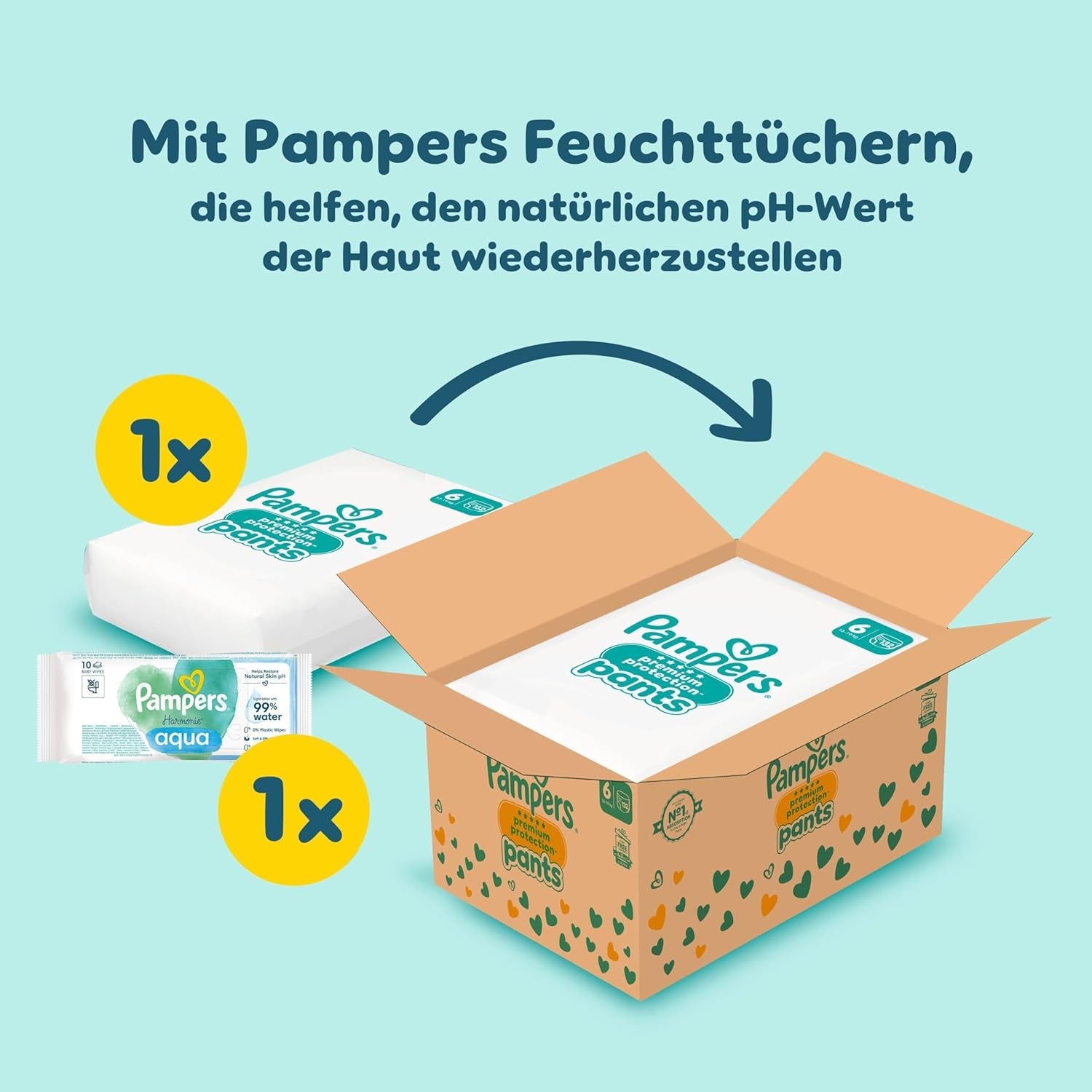 Pampers Premium Protection Pants Größe 6, 78 Windeln, 13kg-19kg, Mit 360° Fitform, 2x breiteren Bundchen als vorher für Komfort & Schutz + 10 Stück Pampers Aqua Baby-Weuchttücher enthalten