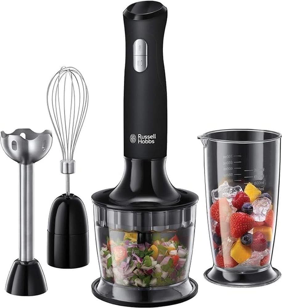Russell Hobbs Stabmixer [3-In-1: Pürierstab/Zerkleinerer, Mixer- & Schneebesenaufsatz] Desire Rot (sans BPA & Spülmaschinenfestes Zubehör, Für Smoothie, Suppen Saucen, Yaourt Babynahrung) 24700-56 Kitchen Naty Shop Schwarz Mittel