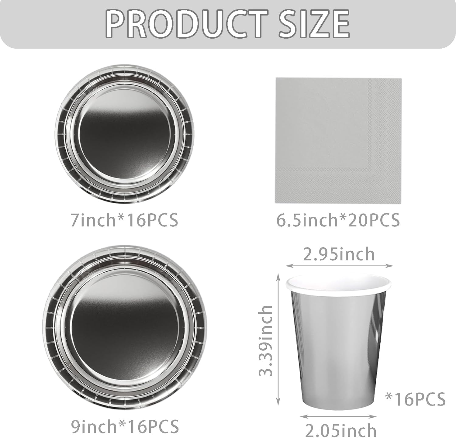 68 Pièces Ensemble de Couverts en Papier Argenté Assiettes en Carton Argenté Gobelets en Papier Serviettes Vaisselle Décorative pour Fête Anniversaire Mariage Nouvel An Fournitures de Fête de Remise des Diplômes