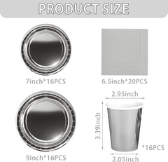 68 Pièces Ensemble de Couverts en Papier Argenté Assiettes en Carton Argenté Gobelets en Papier Serviettes Vaisselle Décorative pour Fête Anniversaire Mariage Nouvel An Fournitures de Fête de Remise des Diplômes