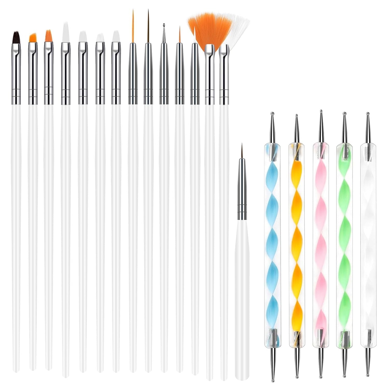 URAQT 20 pièces ensemble de pinceaux à ongles, pinceau à ongles, pinceau à ongles en acrylique, stylo à ongles professionnel pour vernis à ongles gel UV, design d'ongles