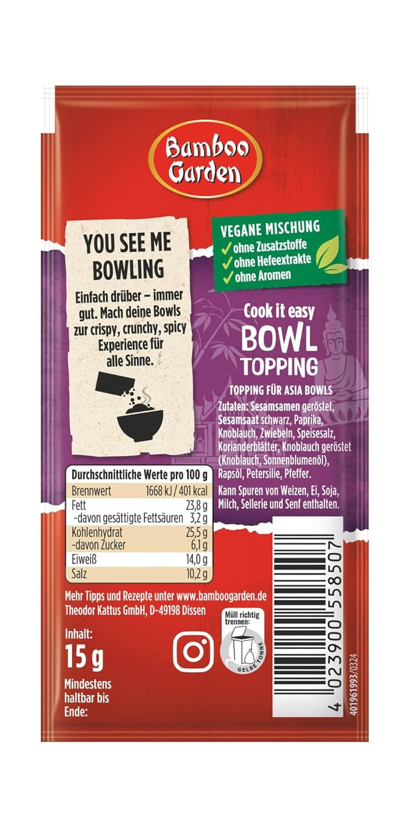 Jardin de bambous - Garniture de bol | Gewürztopping zum Verfeinern von Asia Bowls | Ingrédients végétaliens et naturels | 15 g en sachet