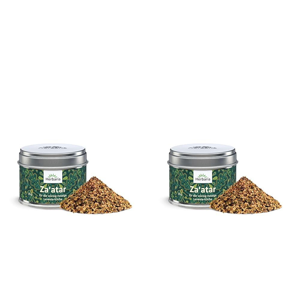 Herbaria Za'atar bio 25g S-Dose – Zaatar Gewürz, Zaatar Gewürz - oriental Organic-Gewürmischung für Gerichte der Levante Küche - with erlesenen Ingredient - in nachhaltiger Aromaschutz-Dose