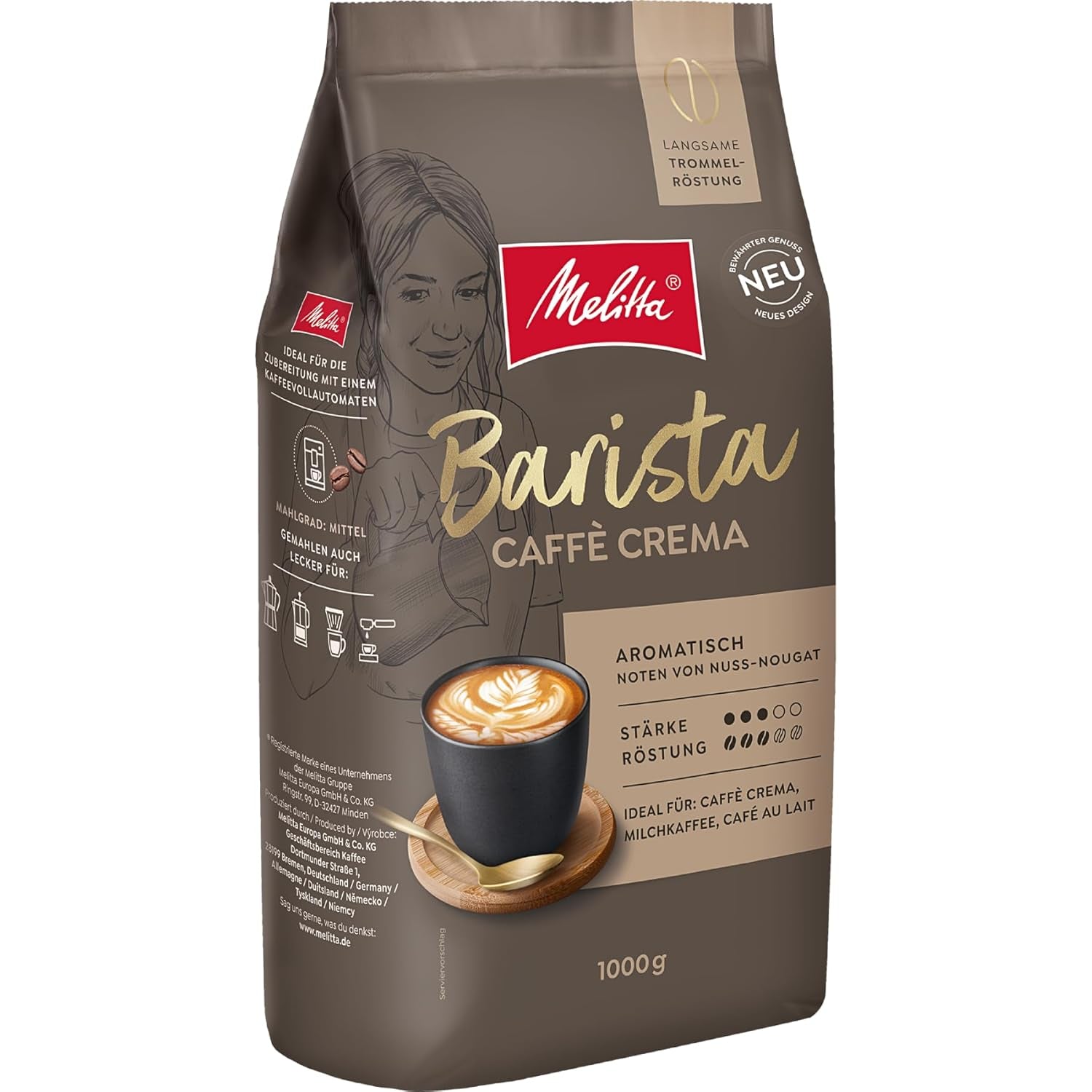 Melitta Barista Classic Crema, grains de café entiers 1 kg, ungemahlen, machines à café pour machines à café, rôtis moyen, étoiles 3, emballage pouvant varier
