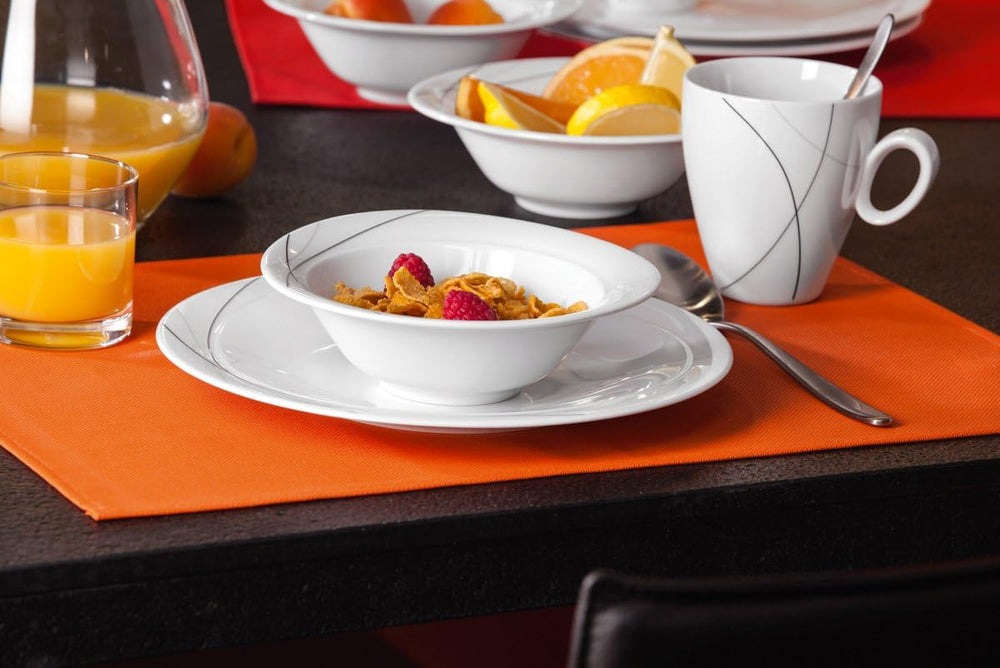 Seltmann Weiden 001.706904 Trio Highline Service de table combiné, 30 pièces, 36,5 x 31,2 x 36,9 cm, Blanc