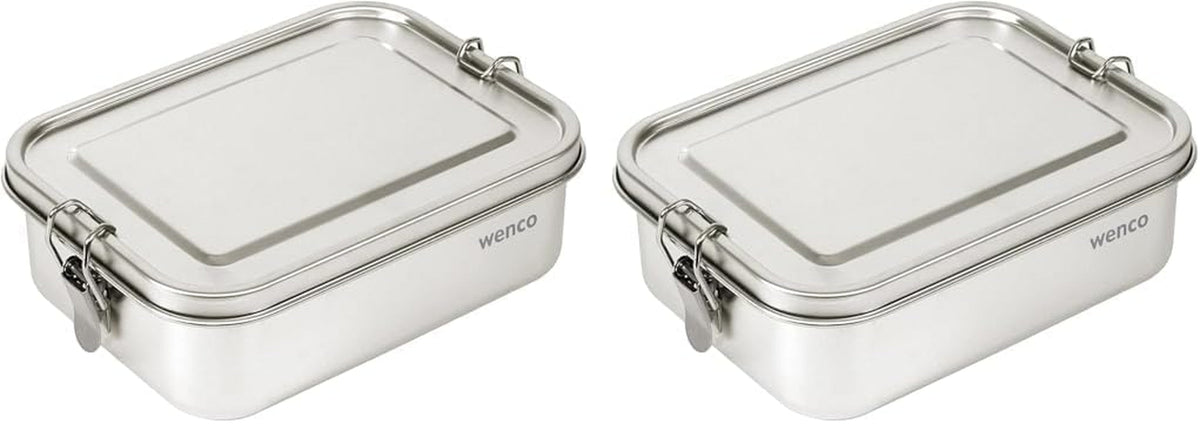 Wenco Boîte à lunch en acier inoxydable 2 compartiments Grande capacité 850 ml Boîte à lunch Étanche Passe au lave-vaisselle Comprenant un anneau en silicone de remplacement 18,5 x 14 x 5,5 cm Argent (2 paquets) Naty Shop Boîtes de conservation des aliments 850 ml (2 paquets)