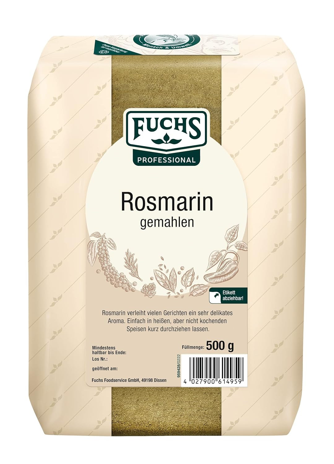 - Gemahlen au romarin | Pour Rosmarin-Kartoffeln et Lamm-Gerichte | Qualité professionnelle pour grossistes | 0,6 kg dans un sac recyclable