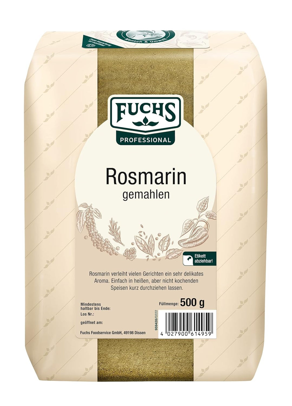 - Gemahlen au romarin | Pour Rosmarin-Kartoffeln et Lamm-Gerichte | Qualité professionnelle pour grossistes | 0,6 kg dans un sac recyclable
