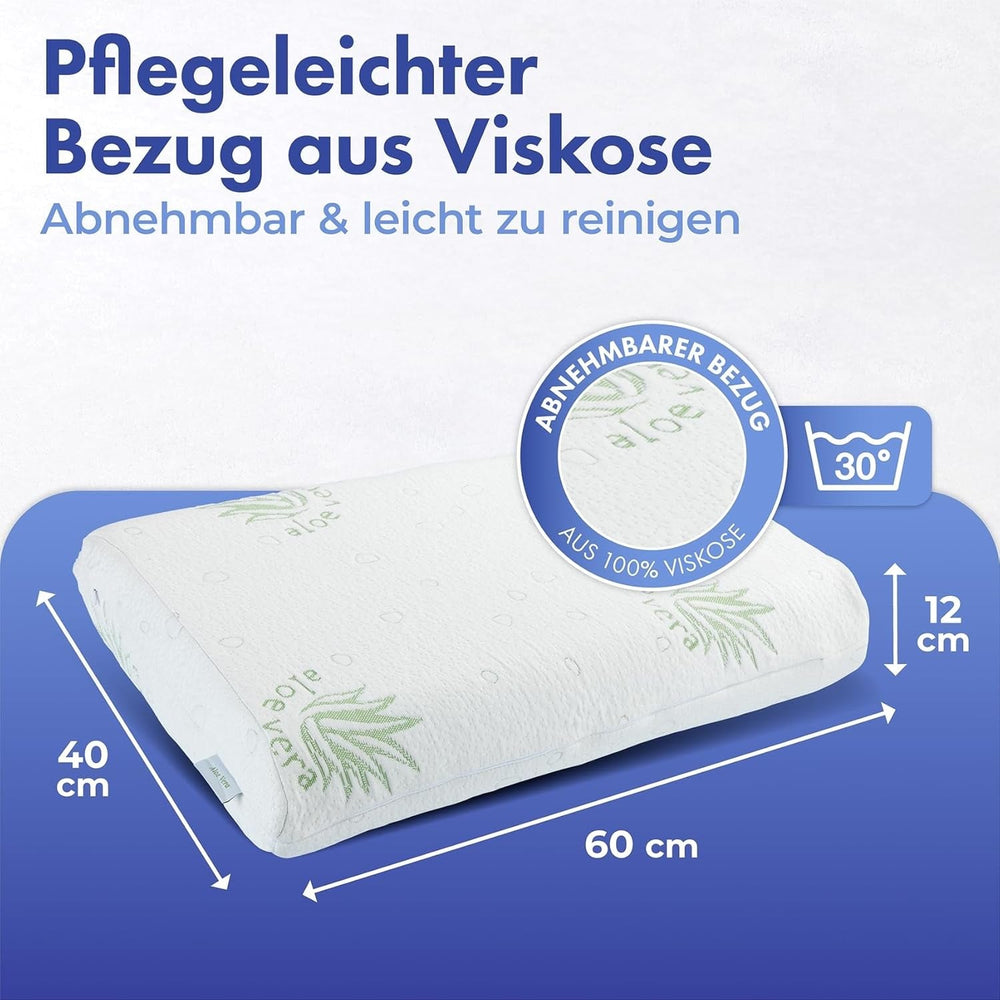 Oreiller de soutien cervical en visco Maximex, Oreiller de soutien respirant avec rembourrage en mousse ergonomique, Oreiller de soutien cervical réglable en hauteur et en hauteur pour un sommeil réparateur, Avec aloe vera Oreillers standards Naty Shop