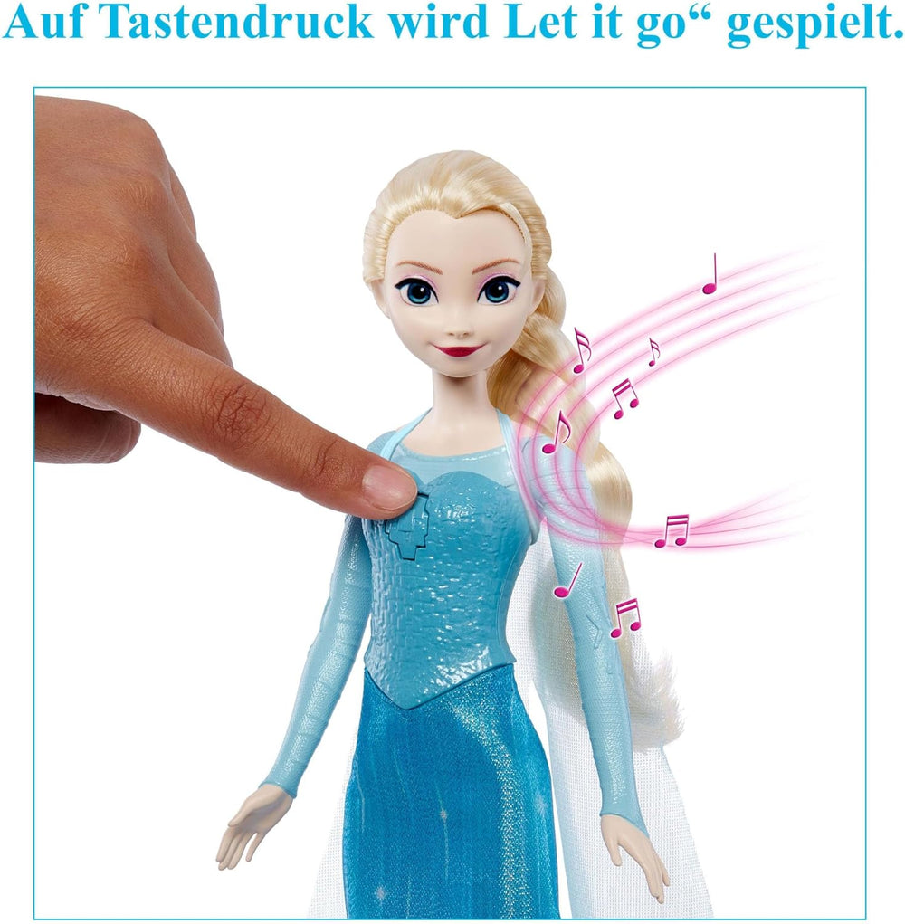 Mattel Toys Disney Frozen Elsa poupée chantante en tenue emblématique, chante « Let It Go » du film Disney en anglais, français, allemand, italien, JDL58