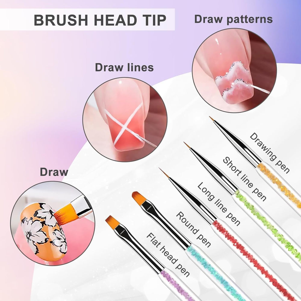 5 pièces Nagel Pinsel, Pinsel Für Gelnägel, Nageldesign Pinsel, Nail Art Dotting Tools, pour Herstellen von Nagellack, Punktieren, Feinmalerei, DIY