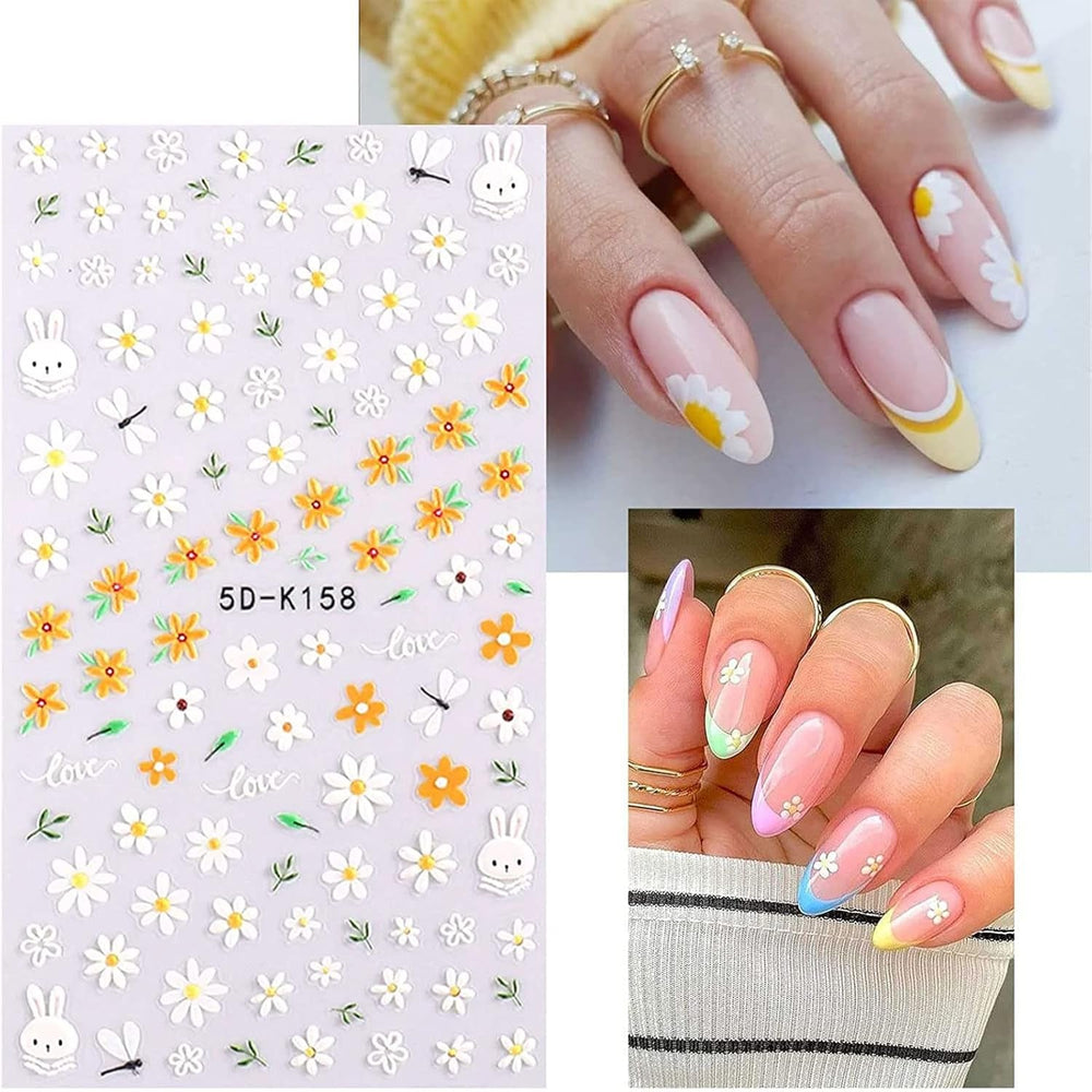 JMEOWIO Autocollants de manucure 3D en forme de fleurs pour nail art
