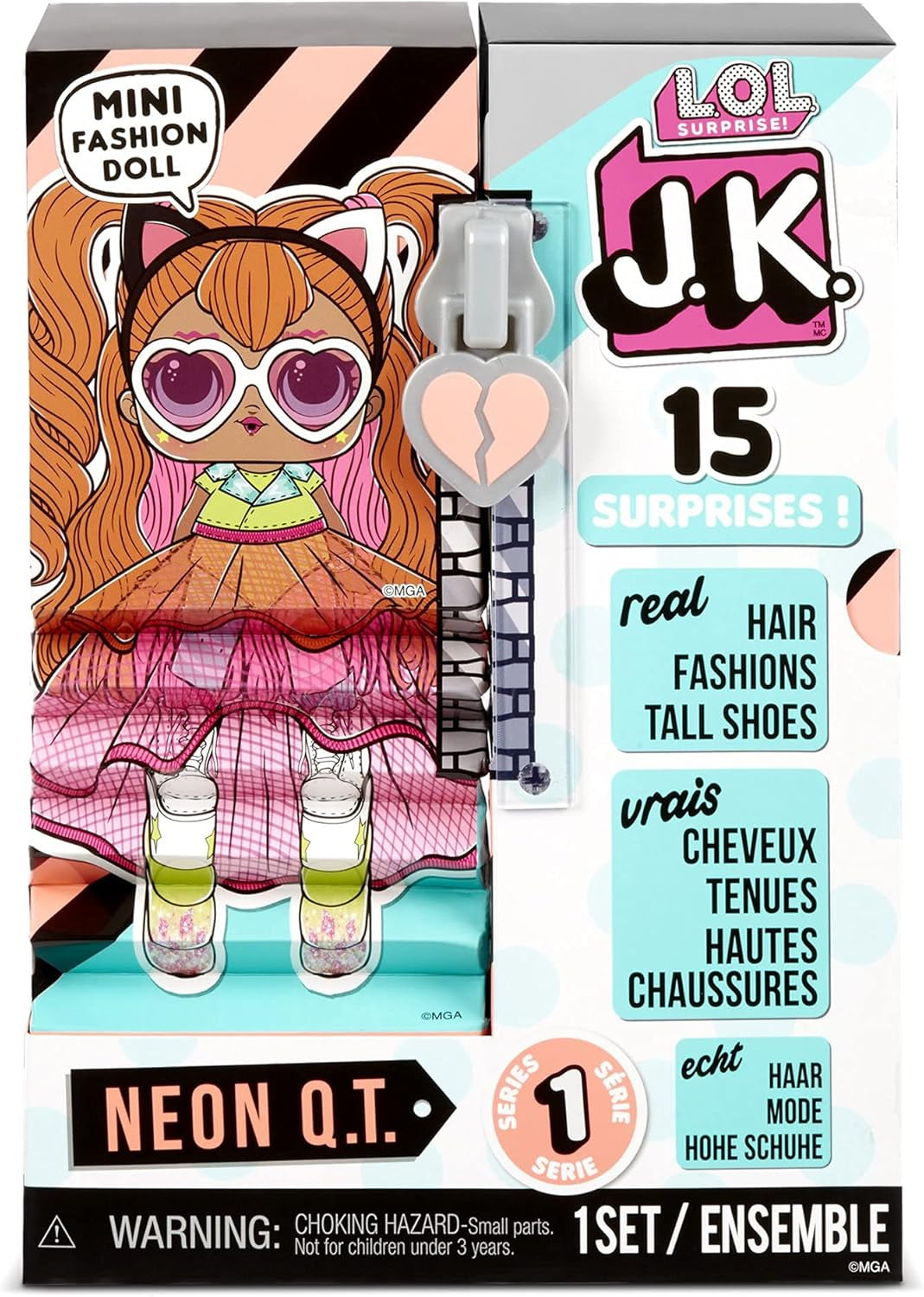 Mdr Surprise ! 570776E7CAZ Mini poupée mannequin JK - 15 surprises, vêtements et accessoires - Objets de collection - Neon QT