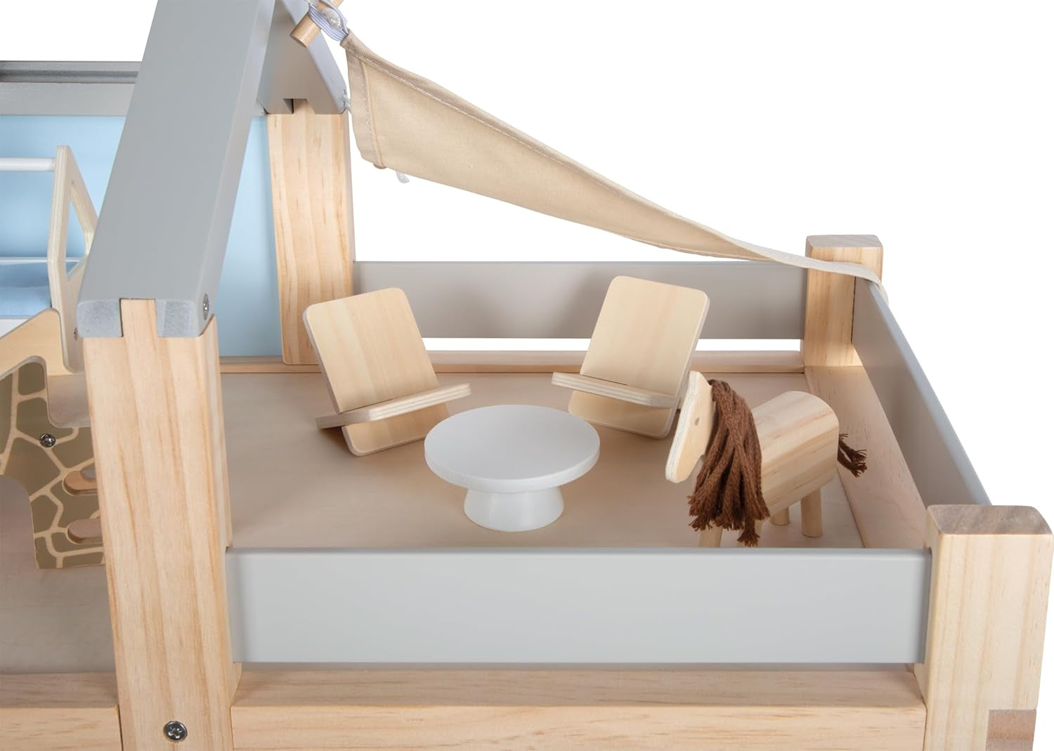 Small Foot Maison de poupée en bois de couleur naturelle – Toit-terrasse à 3 niveaux et ensemble de meubles de 51 pièces encourage le jeu créatif, convient aux enfants de 3 ans et plus, 12541