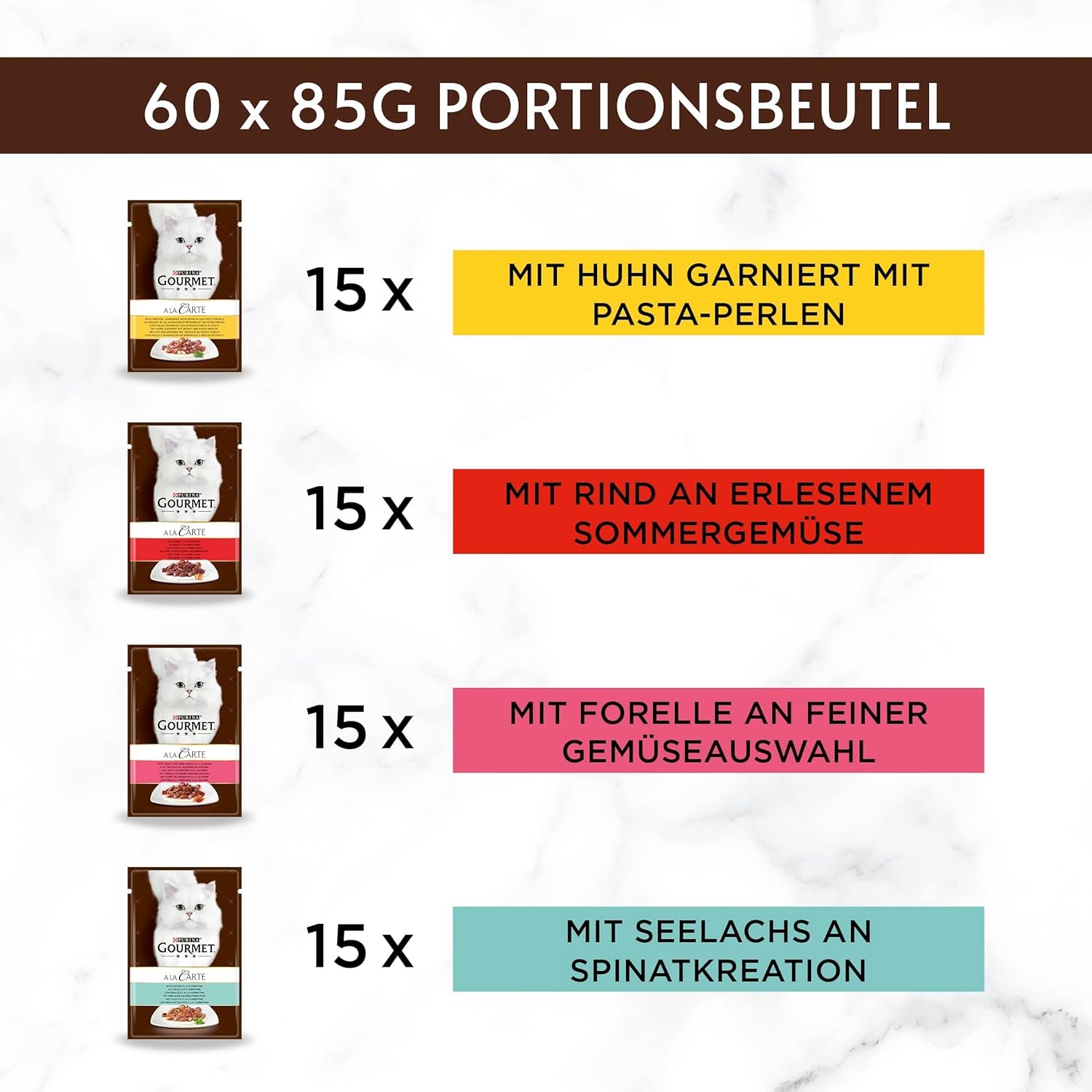 Nourriture humide pour chats Gourmet A la Carte, assortiments assortis, paquet de 60 (60 x 85g)