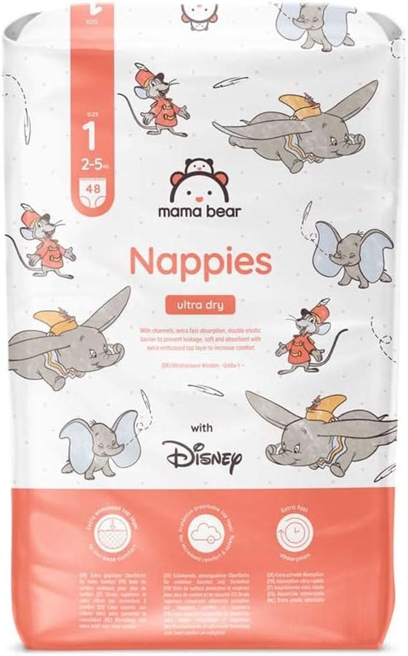 Couches Mama Bear Disney Ultra Dry taille 4 (8-14 kg), blanc, 84 pièces (1 paquet)