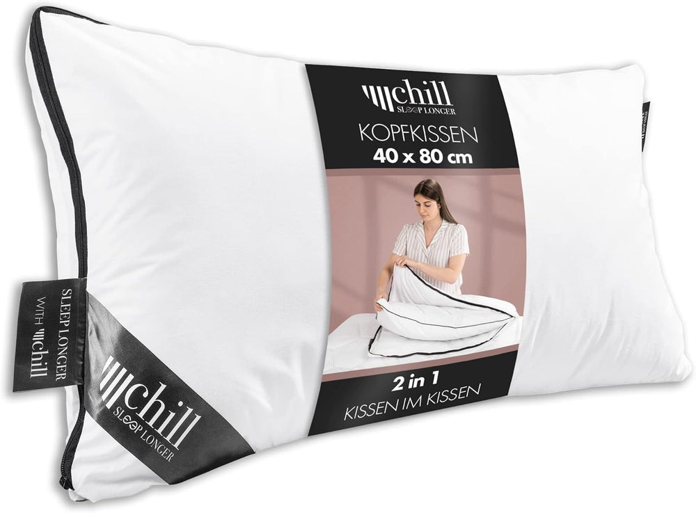 Oreiller 80X80 Cm - Design 2 en 1 - oreiller dans oreiller - grand oreiller de couchage respirant et lavable et 100% vegan - 2 oreillers 3 options - oreiller avec garnissage 600G & 1200G Oreillers standards Naty Shop Oreiller Premium 40 X 80 Cm