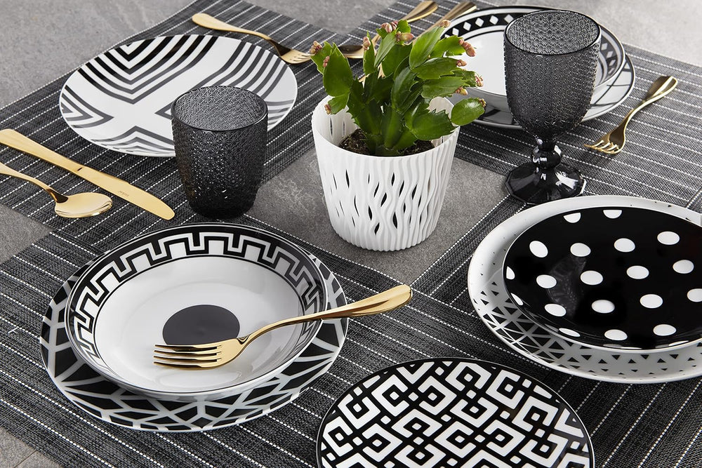 Excelsa Emily service de vaisselle, porcelaine, blanc/noir, 18 pièces