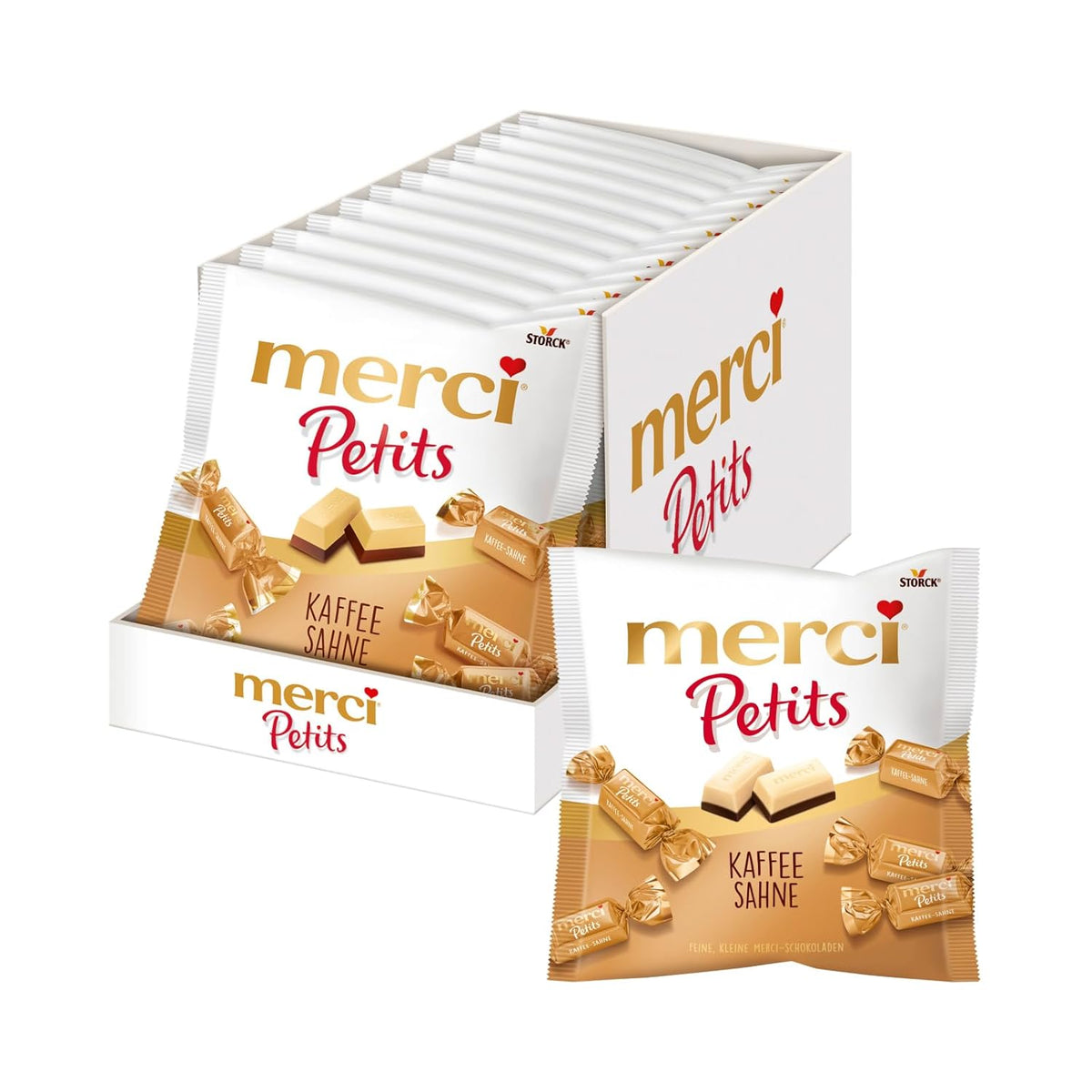 Merci Petits Crème au Café - 12 x 125 g - Petits Pralinés au Chocolat Blanc sur Chocolat Fin avec Crème au Café - Pralinés au Chocolat Emballés Individuellement