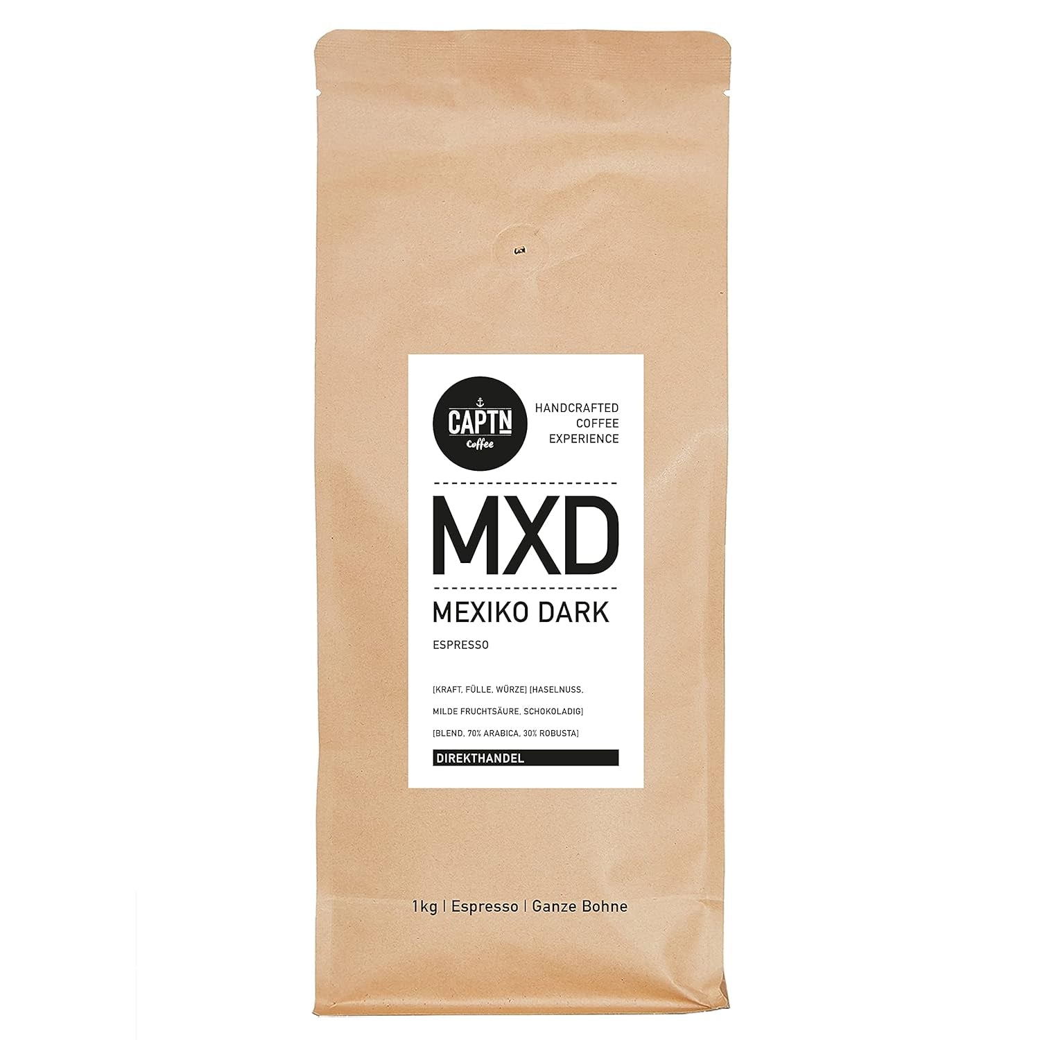 CAPTN Café MEXIKO FONCÉ Espressobohnen 1kg | Kräftig, Haselnuss, Chocolat | Ganze Bohne I Idéal pour les véhicules entièrement automatiques et Siebträger [Direkthandel]