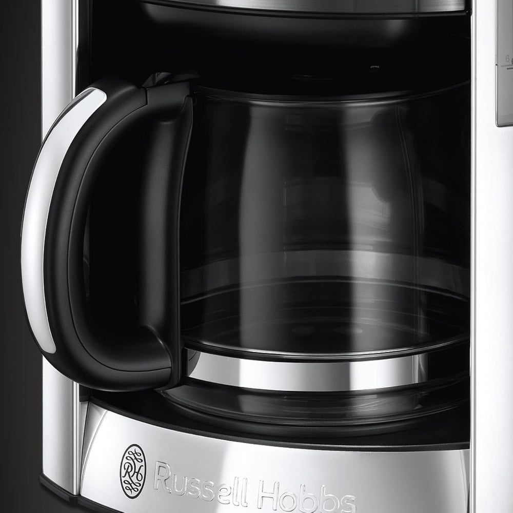 Russell Hobbs Luna Grey Cafetière [minuterie numérique, pomme de douche pour une extraction et un arôme optimaux] (1 à 12 tasses, carafe en verre 1,5 L, plaque chauffante, 1000 W) Cafetière à filtre 23241-56