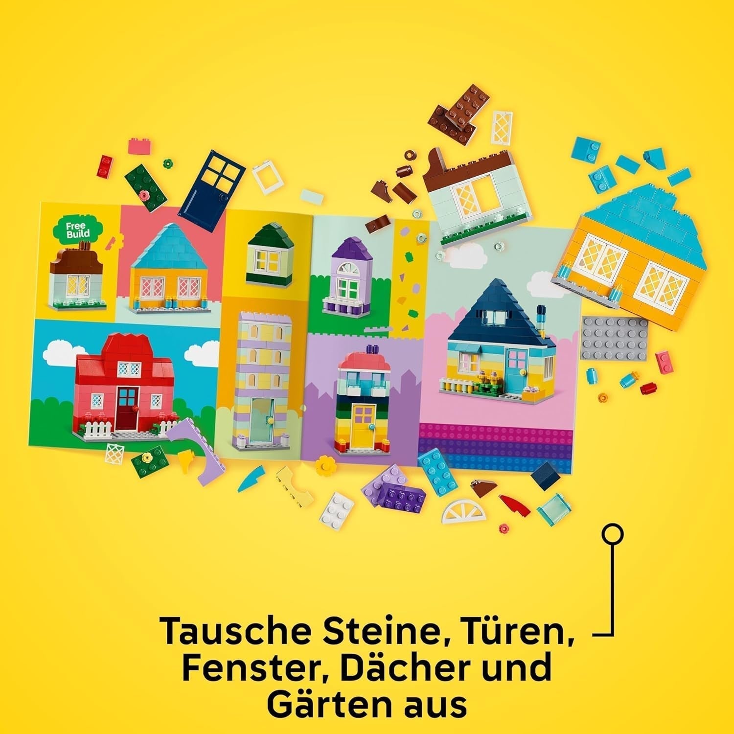 LEGO Classic Creative Houses, ensemble de briques de construction pour enfants, jouet de construction 850 briques, jouet de construction de maison avec accessoires, cadeau pour garçons et filles de 4 ans 11035 Ensembles de construction Beuche den LEGO-Store