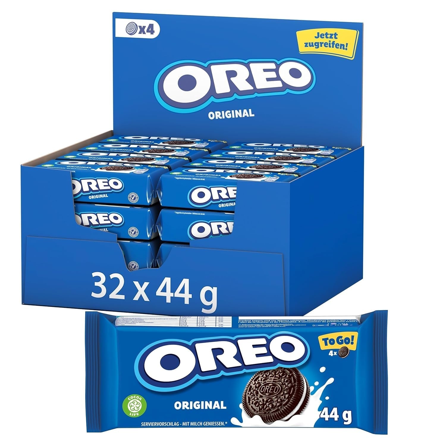 OREO Original - Biscuits croquants au cacao et délicieuse garniture à la crème au goût de vanille - 32 x 44g