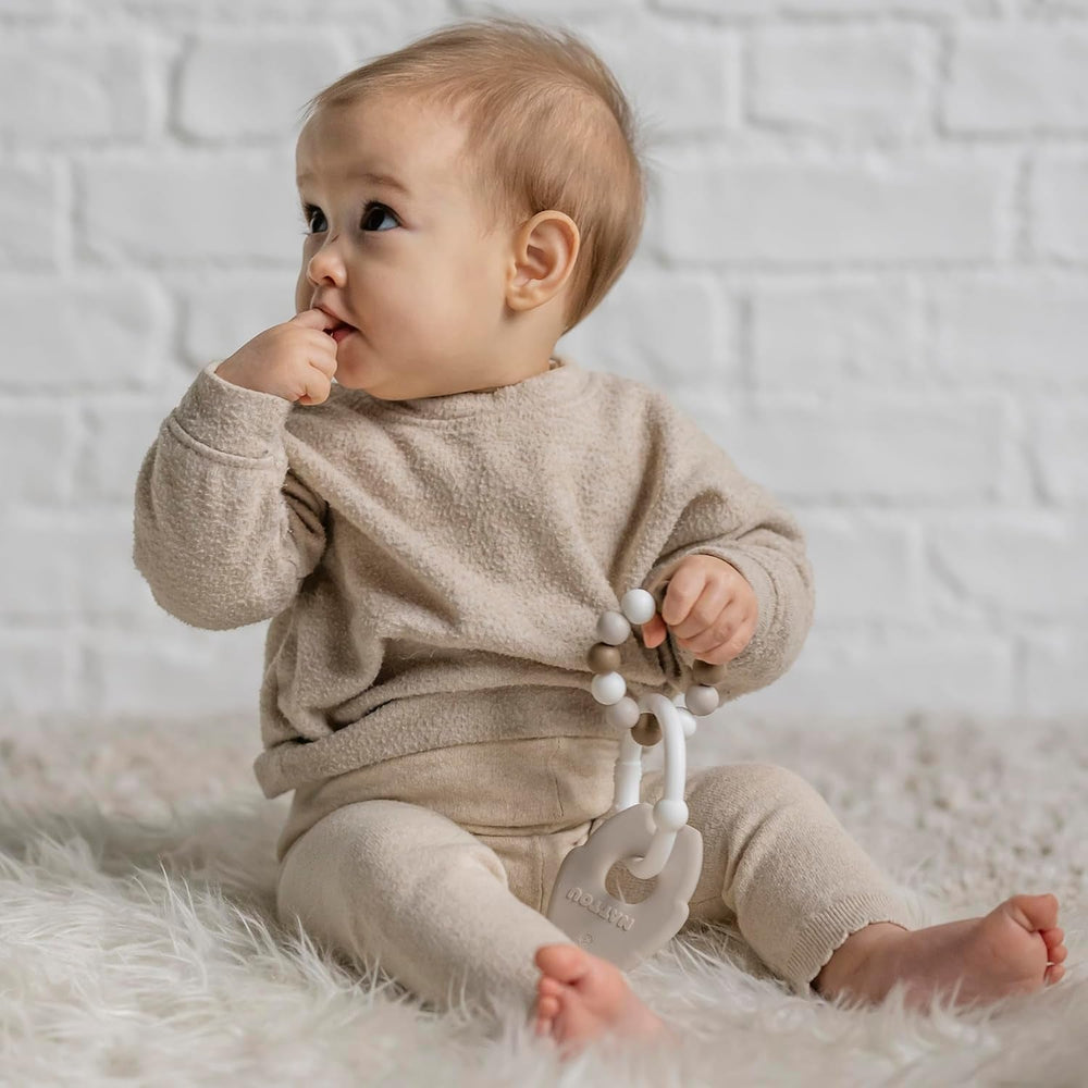 Nattou Anneau de dentition en silicone Ours en peluche Sans BPA Env. 13 cm, silicone, couleurs argile