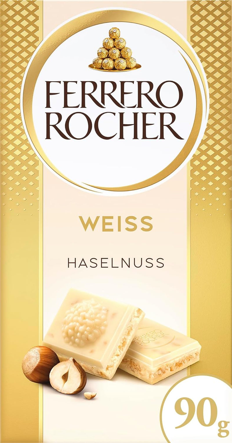 Barre Ferrero Rocher - Chocolat Blanc aux Noisettes - Cadeau de Saint Valentin pour Elle et Lui - 1 Barre de Chocolat x 90g