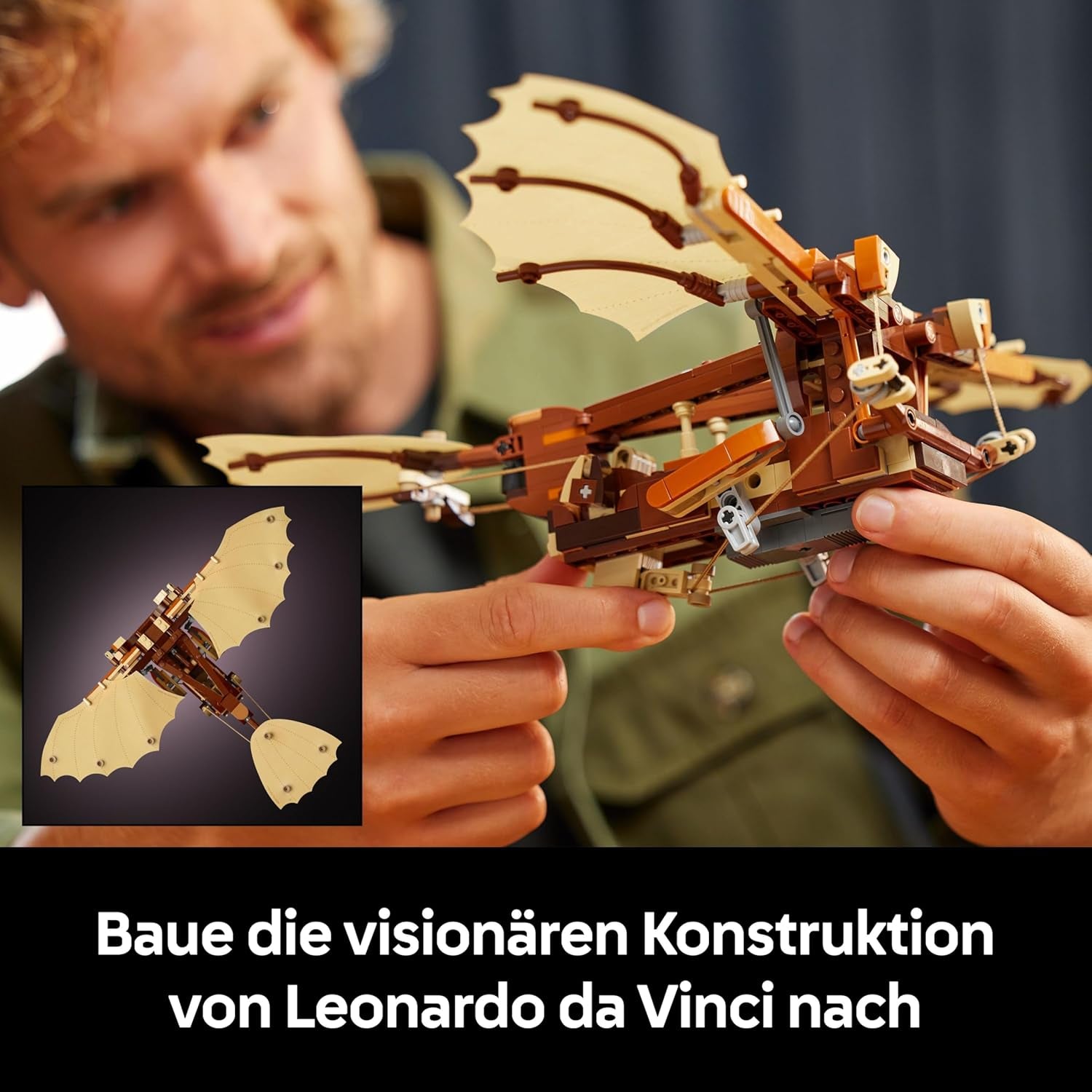 LEGO Icons Leonardo da Vincis Fluggerät mit schlagenden Flügeln - Incluant Minifigure & Ständer - Bauset für Erwachsene - Deko-Set für Zuhause - Giftidee - 10363