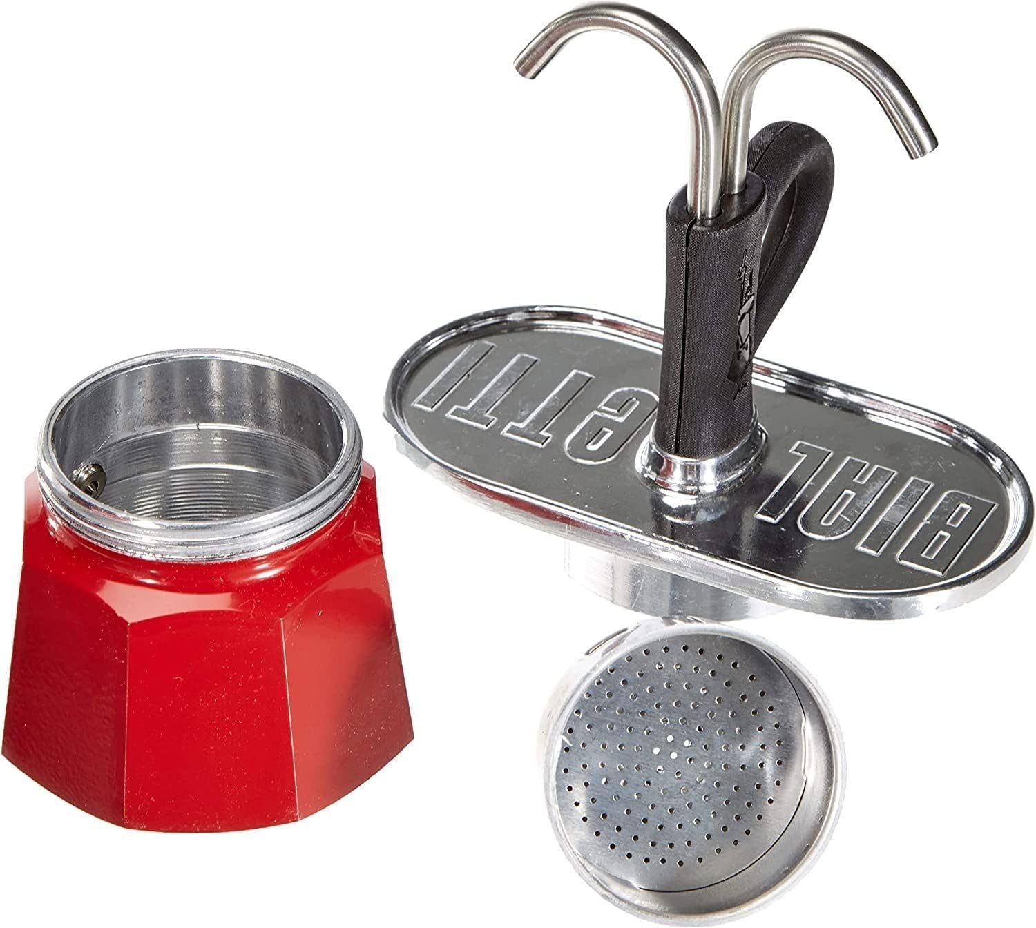 Bialetti - Mini Express Kandisky: Set Moka include aparat de cafea pentru 2 cești (90ml) + 2 cești de espresso, roșu, aluminiu