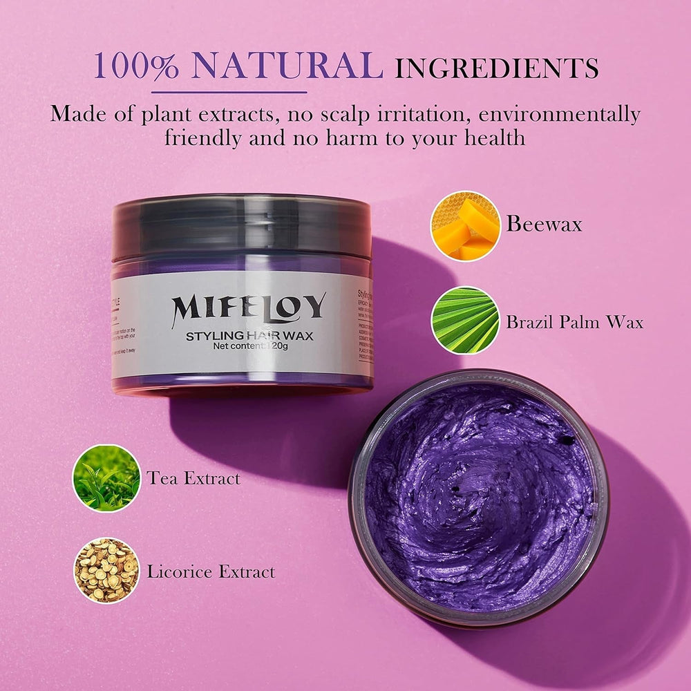 Teinte de cheveux violette 4,23 oz, coloration temporaire avec pinceaux, cire de coiffure pour hommes et femmes, crème capillaire instantanée, pommade de coiffure naturelle, bricolage cosplay Halloween, cire pour cheveux, teinture capillaire Naty Shop