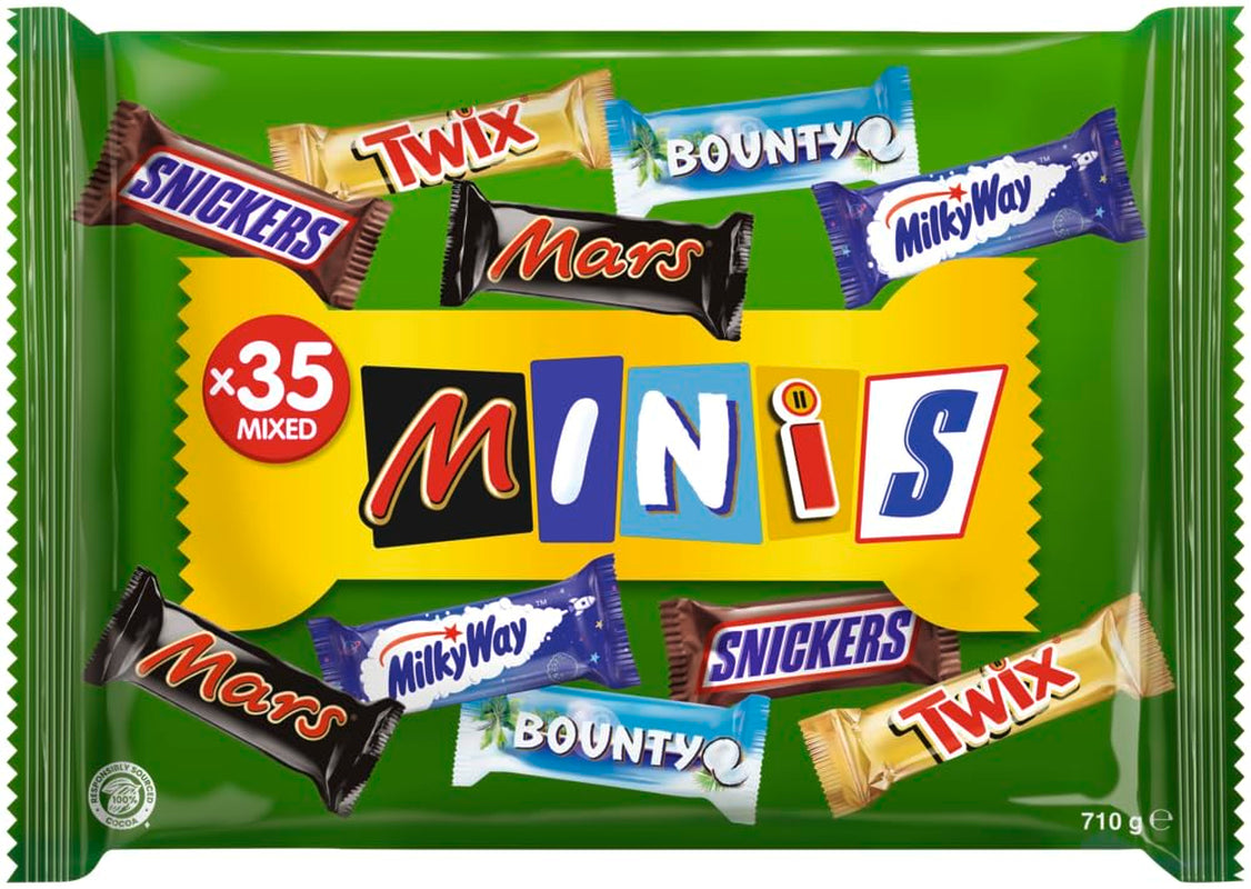 Mini paquet de chocolat mélangé en vrac, chocolat, 35 mini collations au chocolat (Mars, Snickers, Bounty, Twix, Milky Way) comme bonbons, cadeau chocolat, boîte de bonbons (710 g)