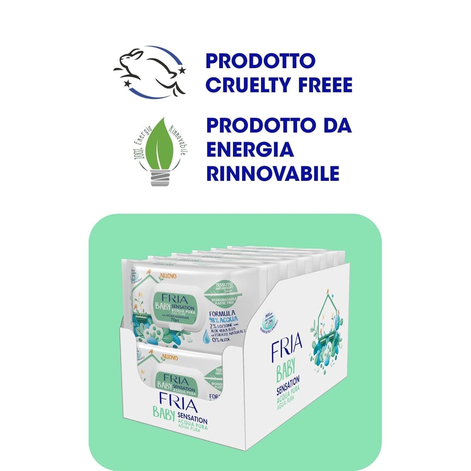 Lingettes à langer Baby Sensation à l'eau pure, formule à 98% d'eau purifiée avec effet nettoyant pour la peau, testées dermatologiquement, pack économique Lingettes humides pour bébé Naty Shop