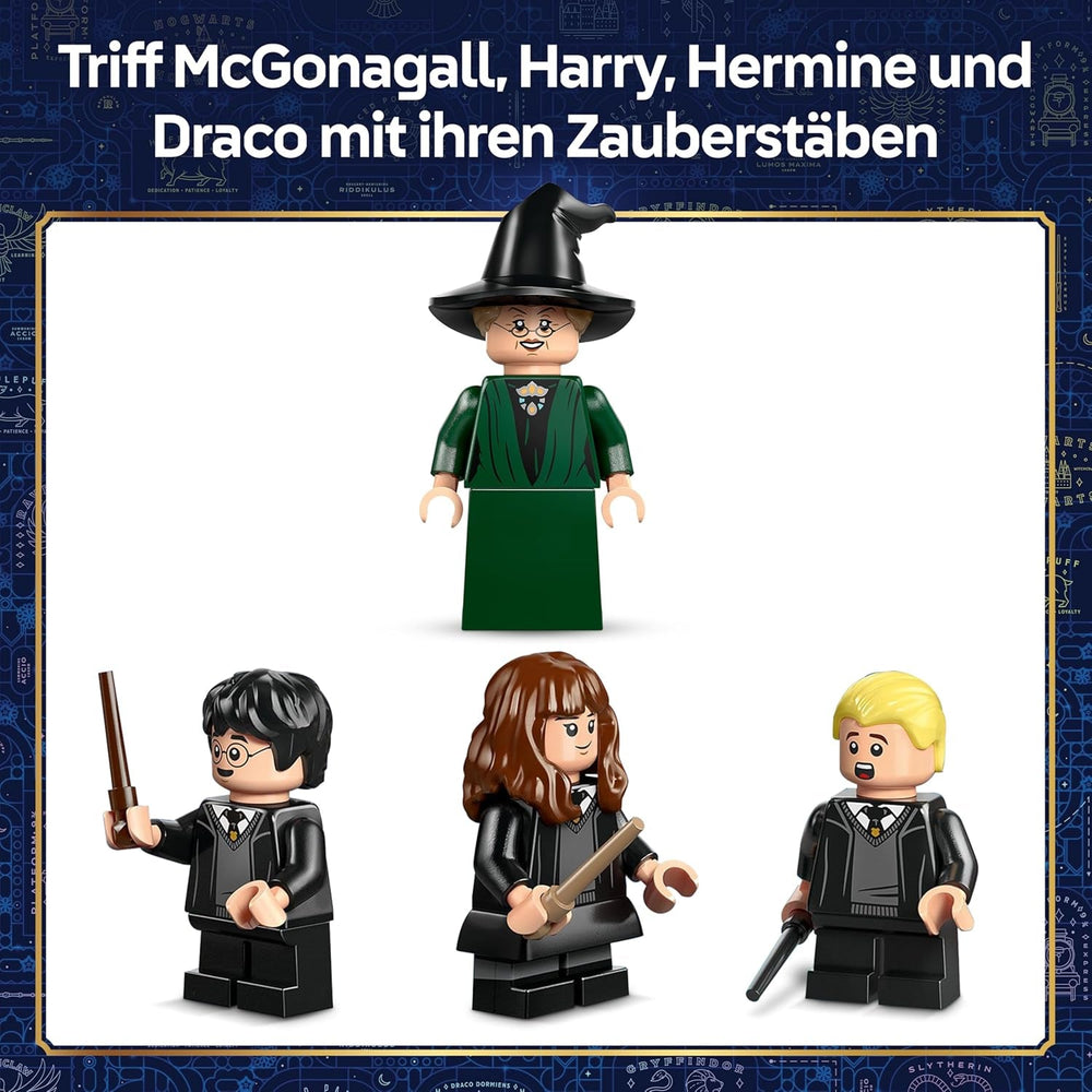LEGO Harry Potter Schloss Hogwarts: Auswahlzeremonie mit dem Sprechenden Hut - Patronus, Hermine und Draco Malfo Minifiguren mit Zauberstäben, Spinnrad - Geschenk für Kinder ab 7 Jahren - 76460