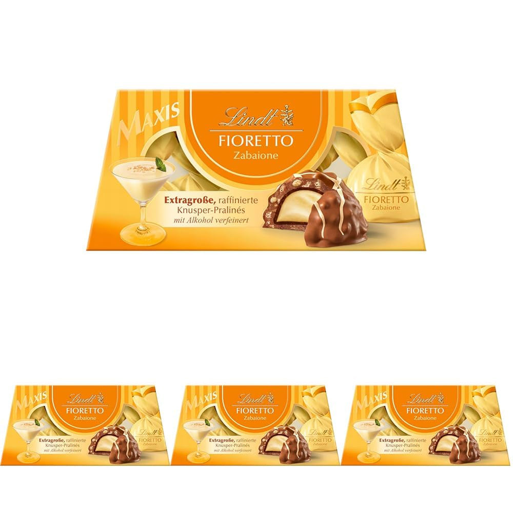 Chocolat Lindt | FIORETTO Coffret cadeau Zabaione | 138g | 6 pralines au chocolat au lait fourrées à la truffe Zabaione et topping croustillant, contenant de l'alcool | Cadeau chocolat