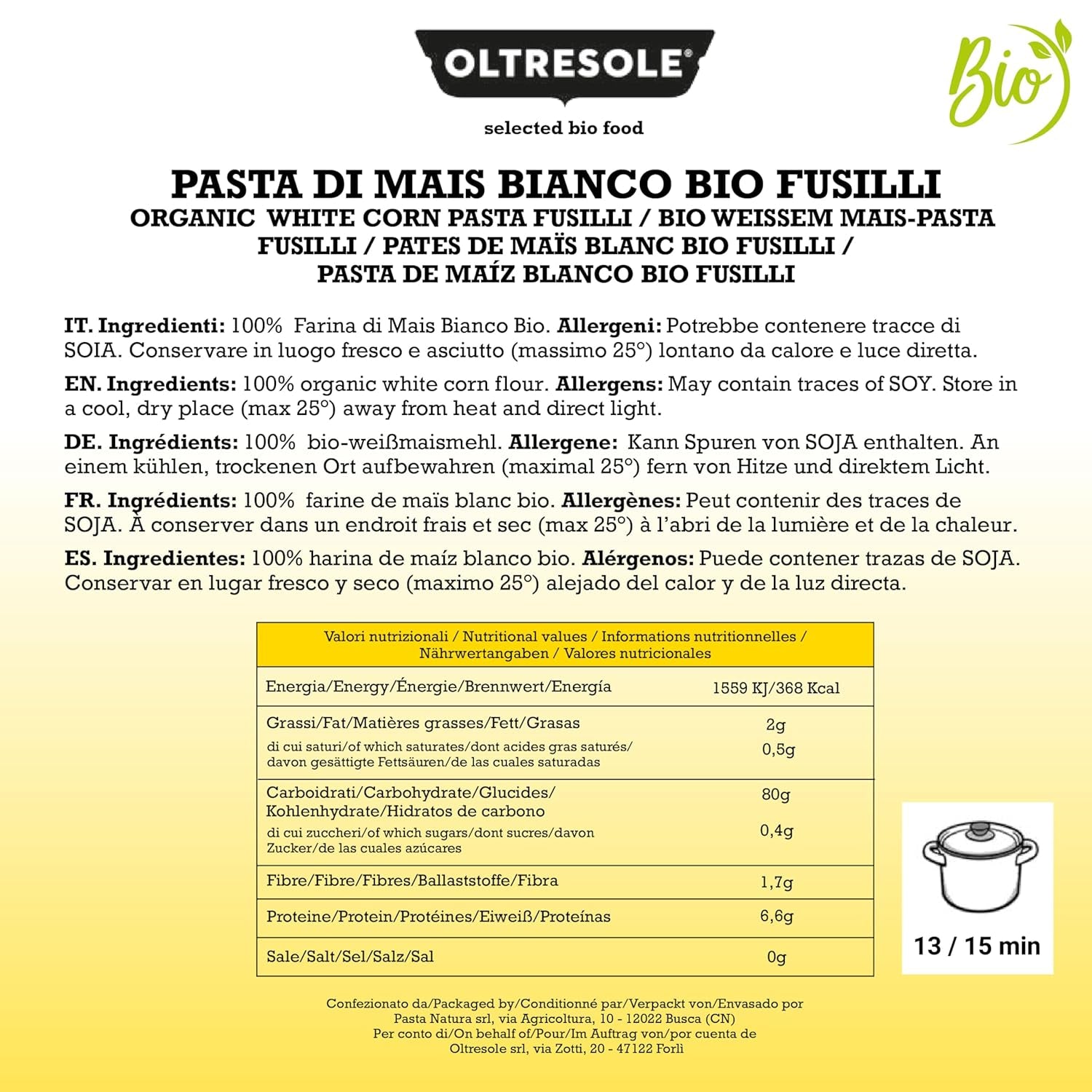 - Weiße Maisnudeln aus italienische Bio-Mais, sans gluten, Fusilli-Format - glutenfreie Nudeln, 100% Bio-Weißmehl, vegan, Packung mit 3 Packungen à 350 g